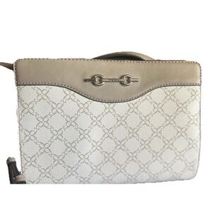 Nine West Satchel Shoulder Bag Beige Monogram Logo Gold Hardware Purse